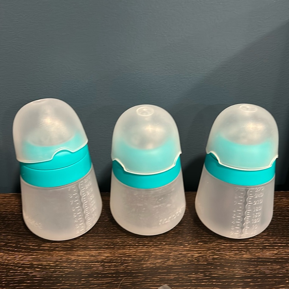 Set of three nanobebe silicon bottles in blue